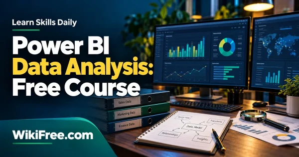 Power BI Data Analysis: Free Course — original WikiFree artwork depicting the course subject; Learn Skills Daily.
