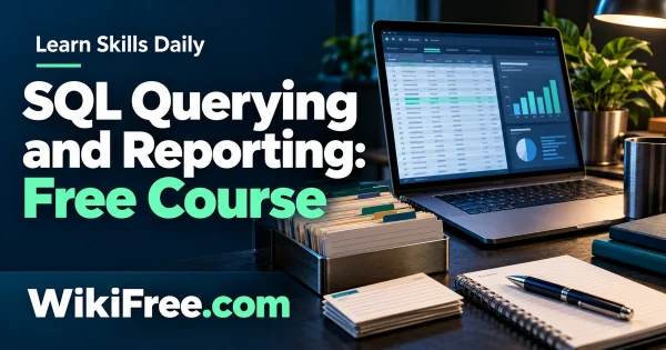 SQL Querying and Reporting: Free Course — original WikiFree artwork depicting the course subject; Learn Skills Daily.