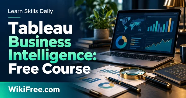 Tableau Business Intelligence: Free Course — original WikiFree artwork depicting the course subject; Learn Skills Daily.
