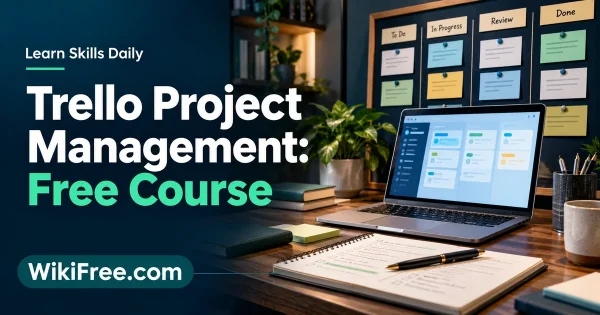 Trello Project Management: Free Course — original WikiFree artwork depicting the course subject; Learn Skills Daily.