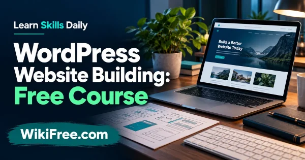 WordPress Website Building: Free Course — original WikiFree artwork depicting the course subject; Learn Skills Daily.