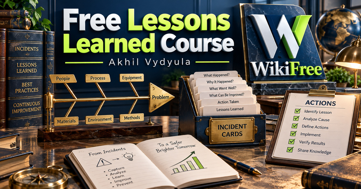 Free Lessons Learned Course: Capture Knowledge, Find Causes and Take Action — Akhil Vydyula. WikiFree selection.