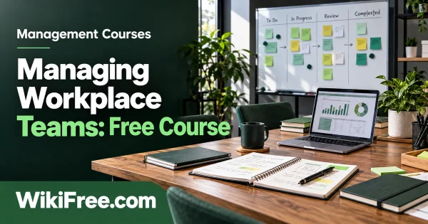 Managing Workplace Teams: Free Course — original WikiFree artwork depicting the course subject; Management Courses.