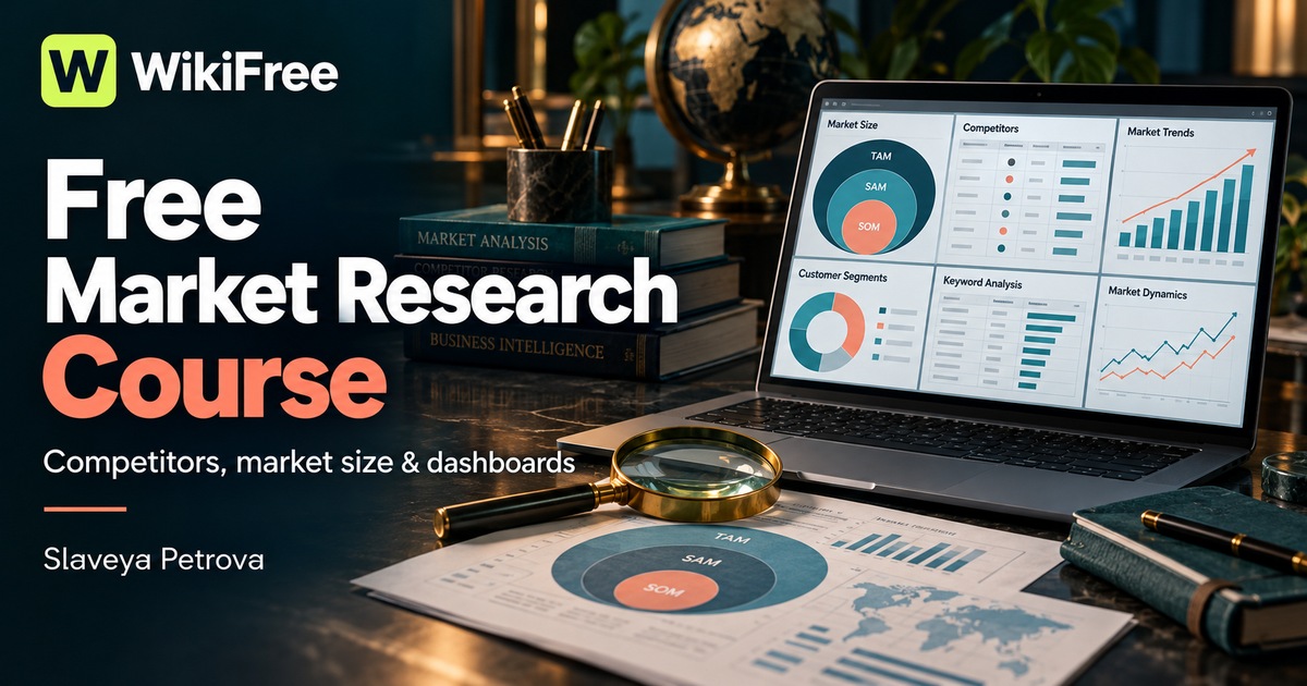 Free Market Research Course: Competitor Analysis and a Market-Sizing Dashboard — Slaveya Petrova. WikiFree selection.