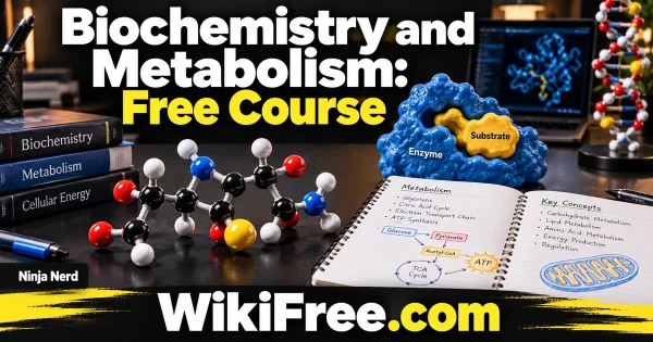 Biochemistry and Metabolism: Free Course — original WikiFree artwork depicting the course subject; Ninja Nerd.