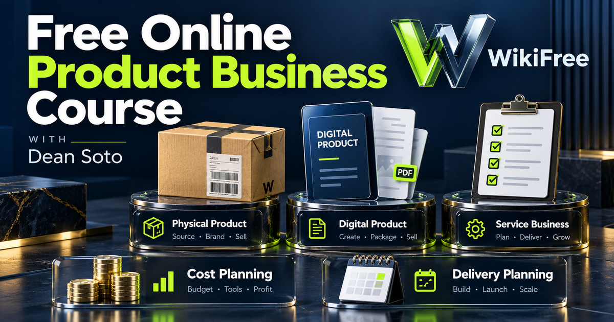 Free Online Product Business Course: Physical, Digital and Service Options — Dean Soto. WikiFree selection.