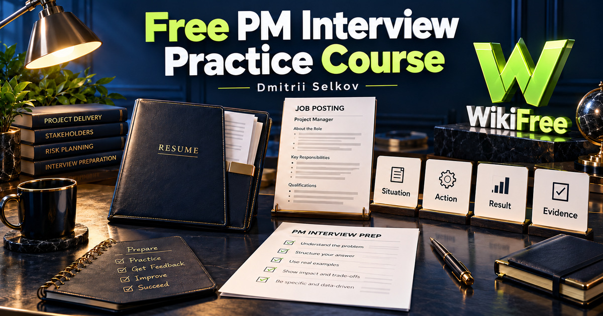 Free PM Interview Practice Course: Resume Evidence, Gap Answers and Prep Sheets — Dmitrii Selkov. WikiFree selection.