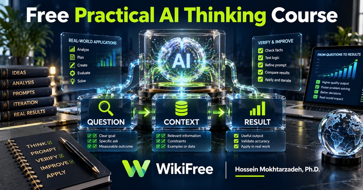 Free Practical AI Thinking Course: Questions, Context and Results — Hossein Mokhtarzadeh, Ph.D.. WikiFree selection.