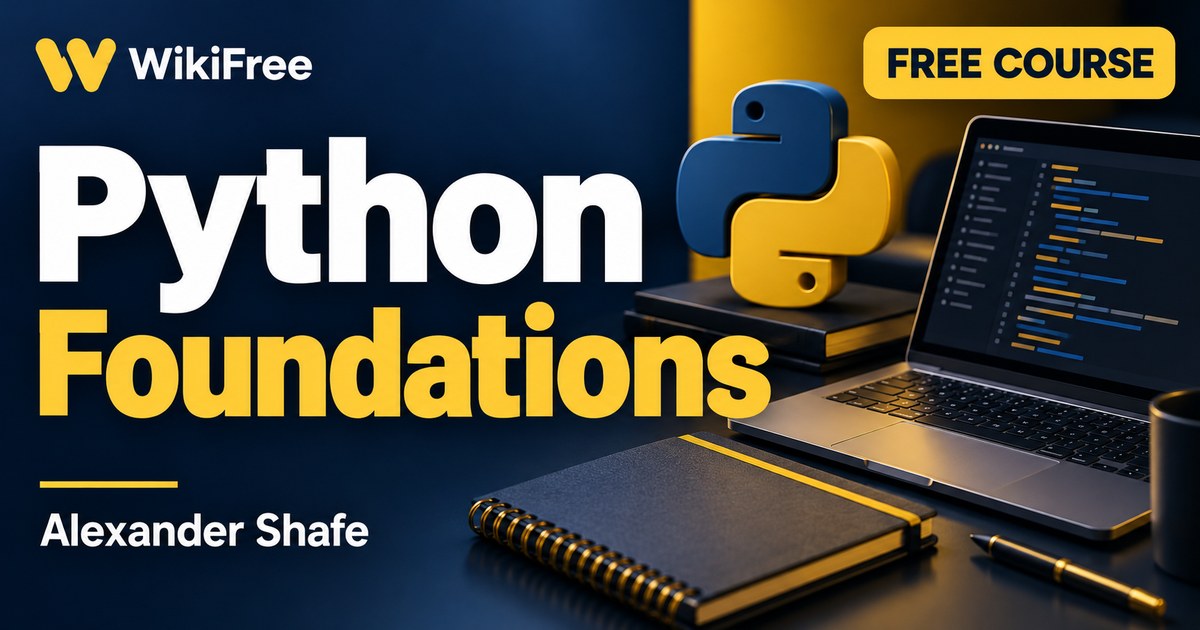 Free Python Foundations Course: Jupyter, Data Types and a First Program — Alexander Shafe. WikiFree selection.