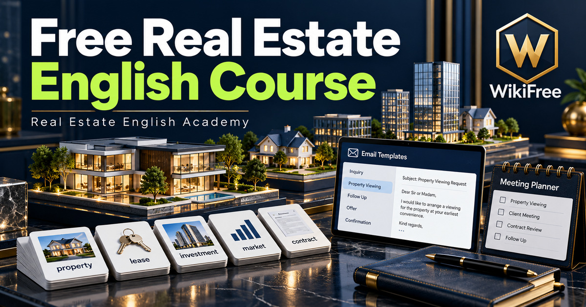 Free Real Estate English Course: Property Terms, Meetings and Emails — Real Estate English Academy. WikiFree selection.