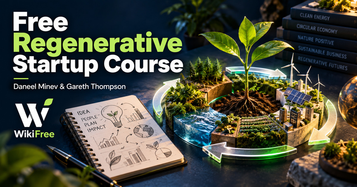 Free Regenerative Startup Course: Mindset, Ideas and First Steps — Daneel Minev; Gareth Thompson. WikiFree selection.