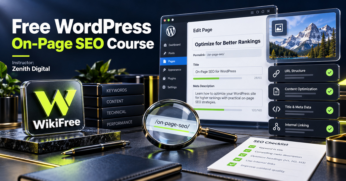 Free WordPress On-Page SEO Course: URLs, Content and Metadata — Zenith Digital. WikiFree selection.