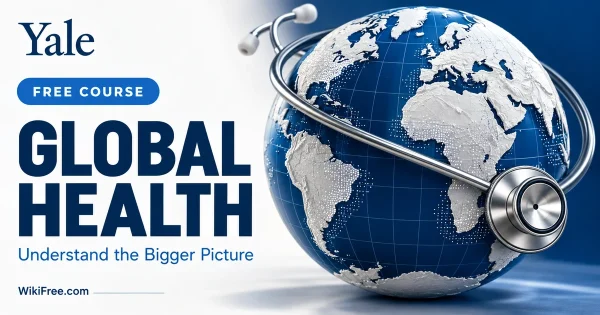 Essentials of Global Health — original WikiFree course cover in Yale blue and white, labeled FREE COURSE.