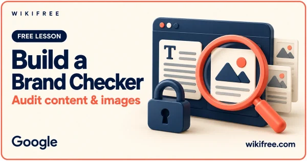 Brand Enforcer lesson cover with illustrative content cards and a brand checking magnifier.