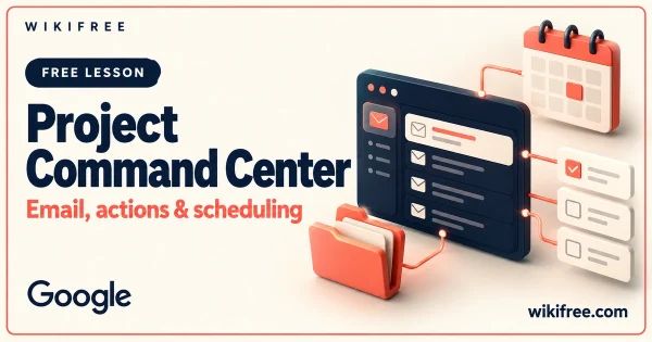 Project Command Center lesson cover with an illustrative email console, action cards and calendar.