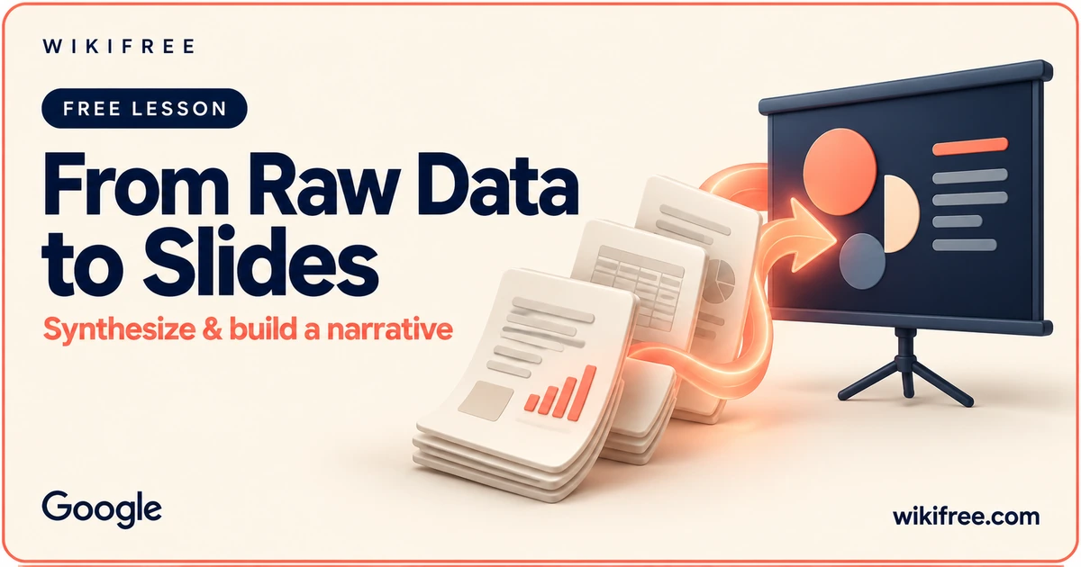 From Raw Data to Slides lesson cover with illustrative source documents and a presentation frame.