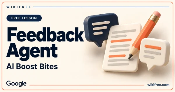 WikiFree Feedback Agent lesson cover with a draft page, pencil and comment bubbles.