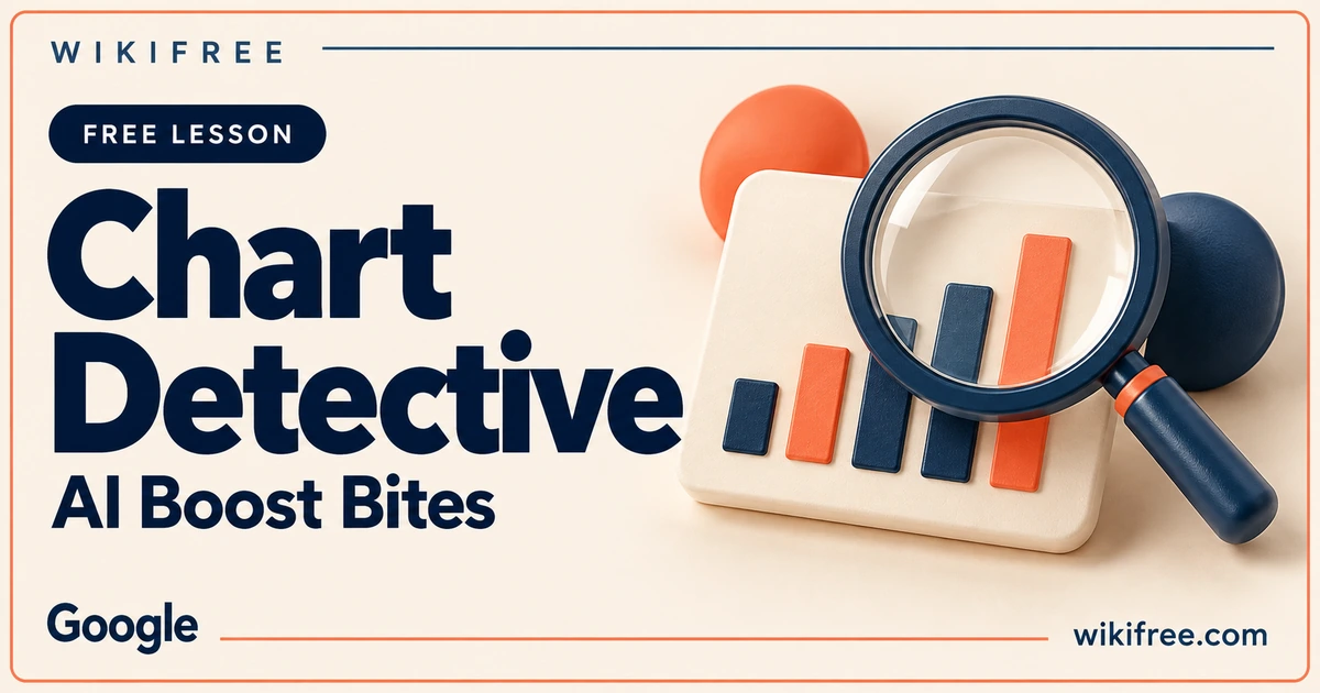 WikiFree Chart Detective lesson cover with a magnifying glass and an illustrative bar-chart card.