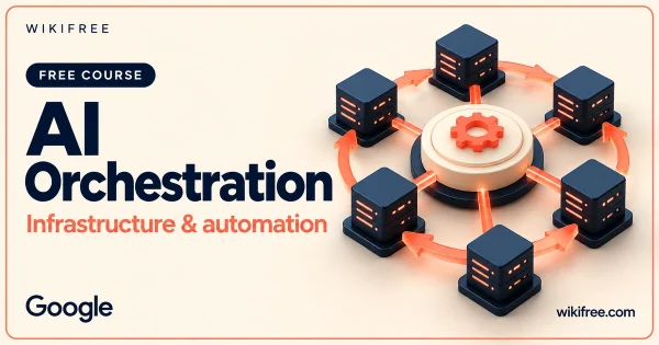 AI Orchestration course cover with an illustrative automation hub connected to compute blocks.