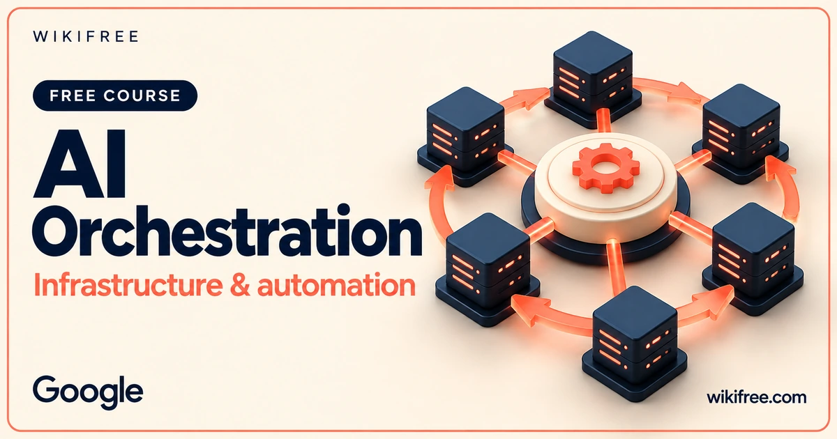 AI Orchestration course cover with an illustrative automation hub connected to compute blocks.