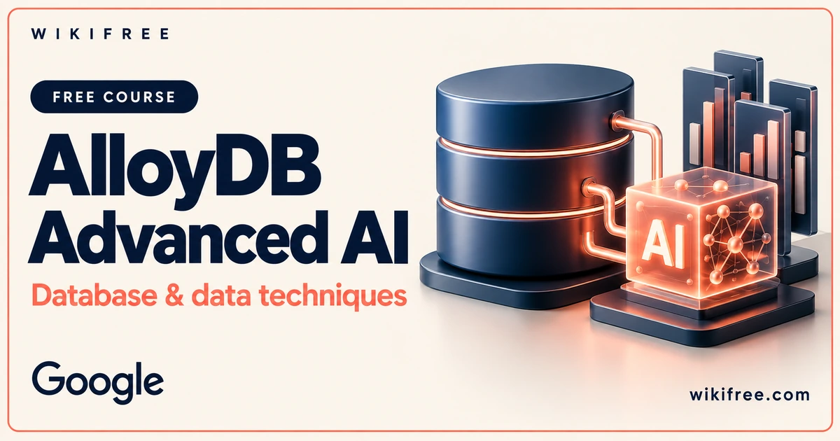 AlloyDB Advanced AI course cover with a conceptual database connected to an AI model and data blocks.