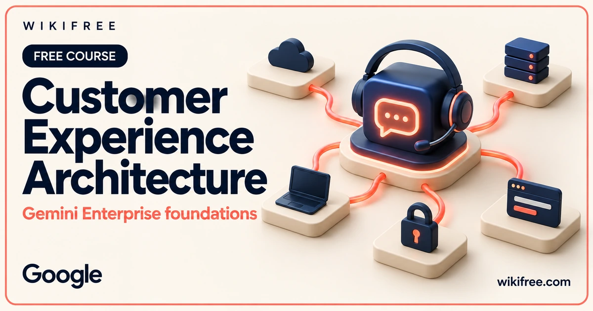 Customer Experience Architecture course cover with a conceptual conversational service hub connected to cloud and deployment objects.