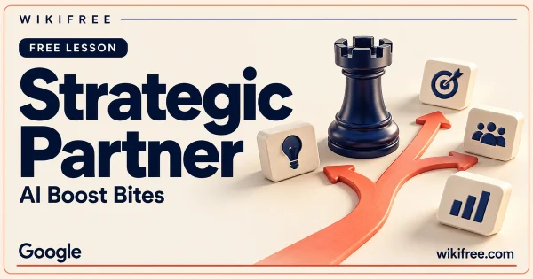 WikiFree Strategic Partner lesson cover with a chess rook and abstract decision tiles.