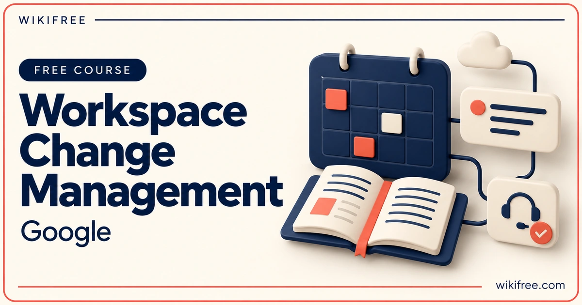 Workspace Change Management by Google, illustrated with a planning calendar, communication tile and training guide.