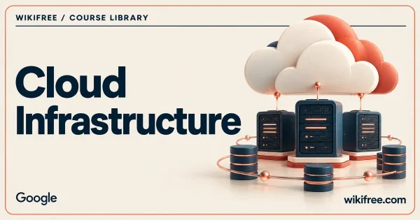 Cloud above server and storage modules on a WikiFree cloud infrastructure course cover.