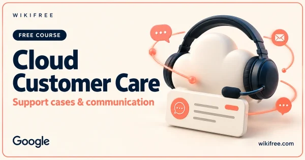 Cloud Customer Care course cover with a headset, cloud and support case cards.