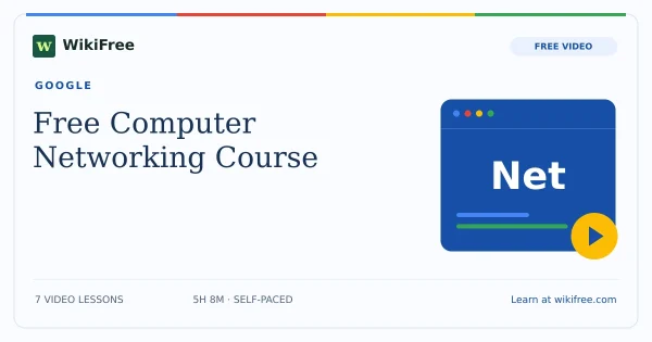 Free Computer Networking Course by Google. Original WikiFree artwork in Google-inspired blue, red, yellow and green.