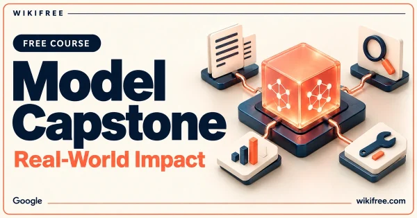 Model Capstone course cover with an illustrative model cube connected to abstract project and tool tiles.
