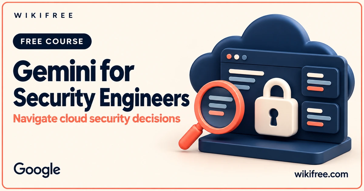 Gemini for Security Engineers course cover with an illustrative cloud settings console, padlock and magnifying glass.