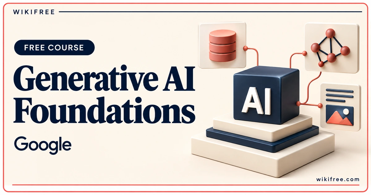 Generative AI Foundations by Google, illustrated with a layered AI foundation and data, model and generated-content cards.