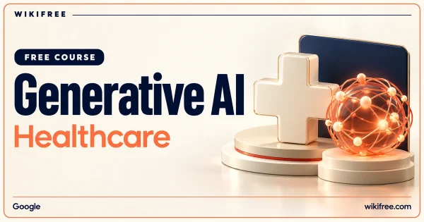 Generative AI for Healthcare course cover with a medical cross and an illustrative AI network sphere.