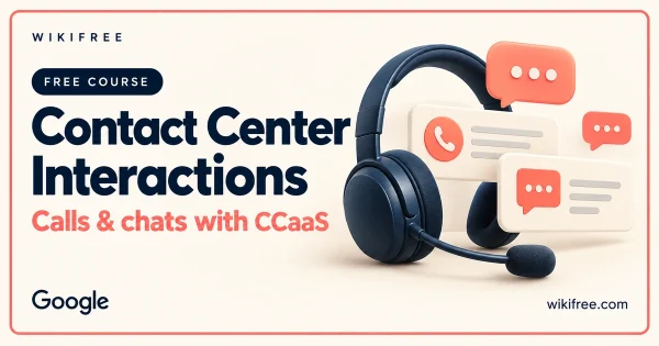 Contact Center Interactions course cover with a headset and call and chat conversation cards.