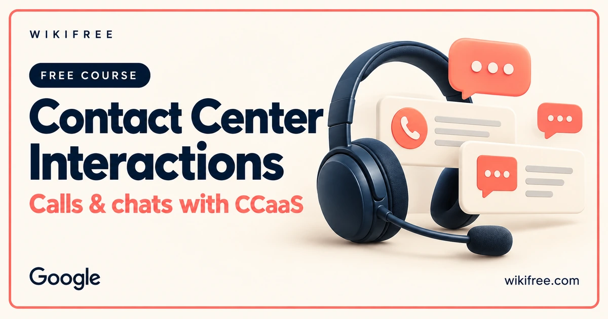 Contact Center Interactions course cover with a headset and call and chat conversation cards.