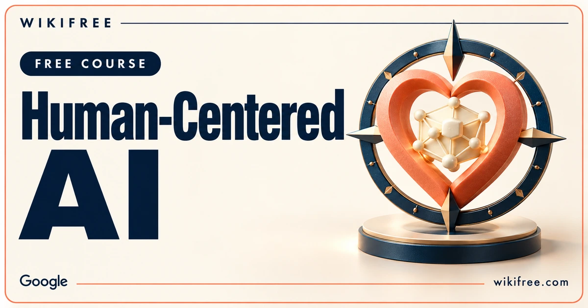 Human-Centered AI course cover with a heart-shaped sculpture, compass ring and abstract AI network.