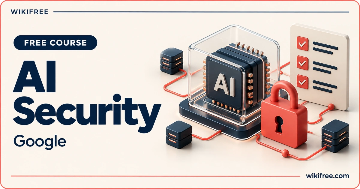 AI Security by Google, illustrated with an AI processor, transparent protective layer, padlock and review checklist.