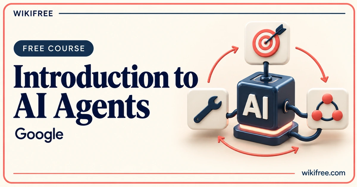 Introduction to AI Agents by Google, illustrated with an AI block connected to goal, tool and orchestration symbols.