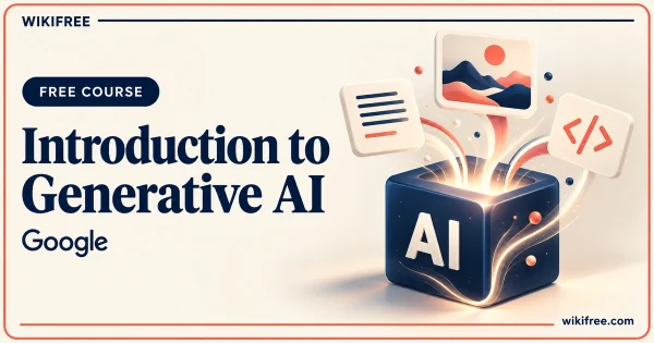 Introduction to Generative AI by Google, illustrated with an AI block producing document, image and code cards.