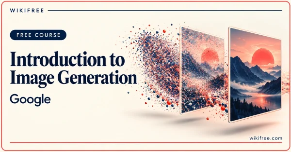 Introduction to Image Generation by Google, illustrated with noise particles resolving into a mountain landscape.