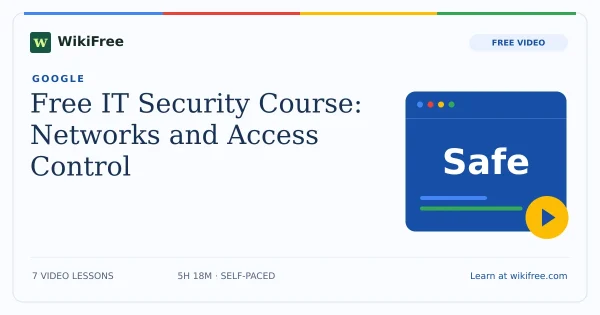 Free IT Security Course: Networks and Access Control. Original WikiFree artwork in Google-inspired blue, red, yellow and green.