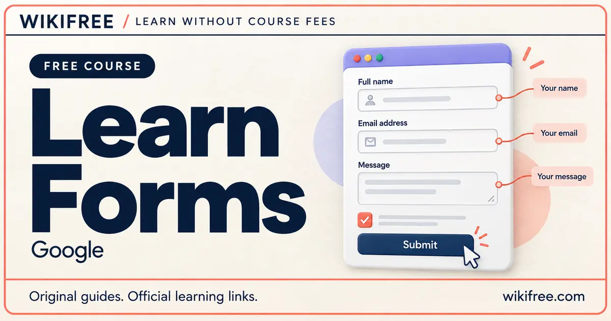 Learn Forms cover with labelled form fields, a checkmark and a submit button.