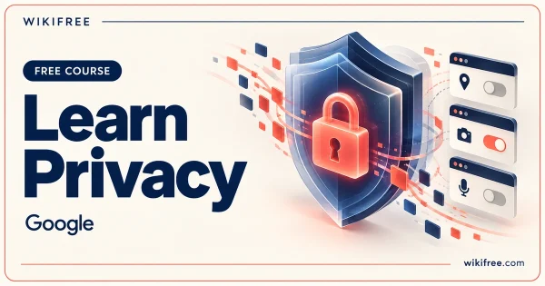 Learn Privacy by Google, with an illustrated layered shield, padlock and browser permission controls.