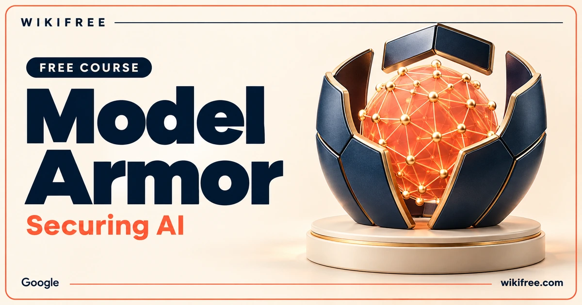 Model Armor course cover with a protective shell around an illustrative AI network sphere.