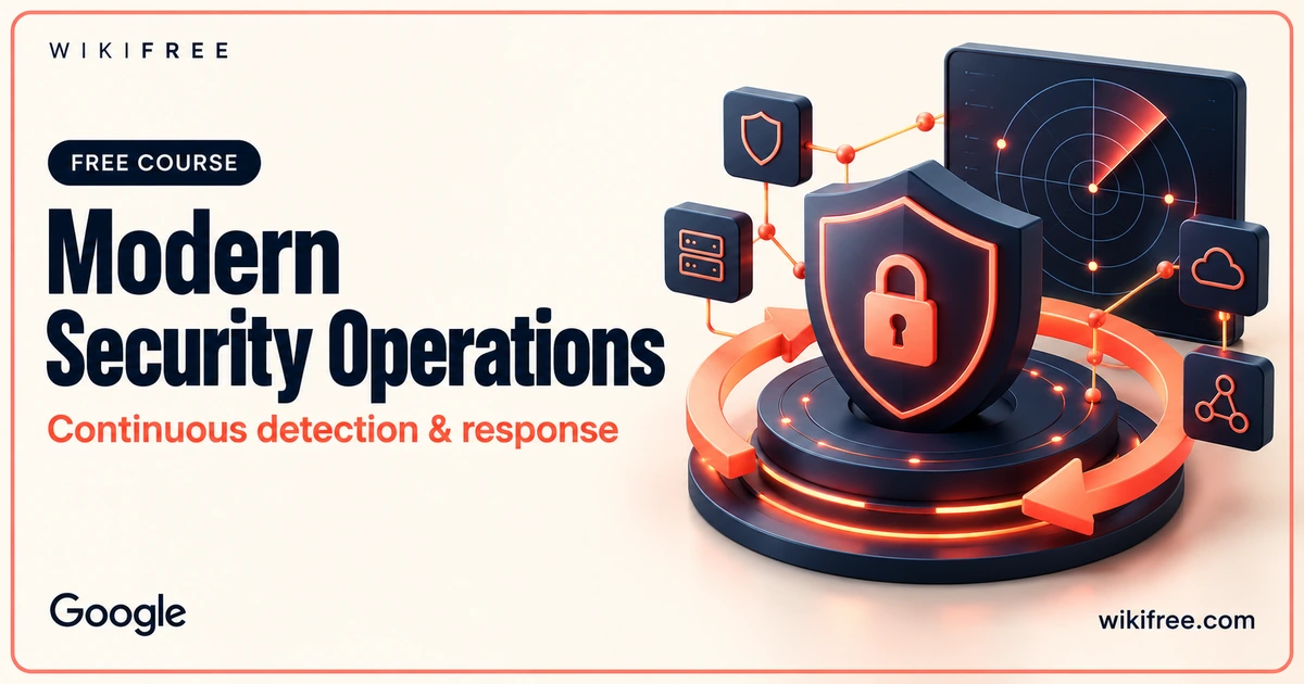 WikiFree Modern Security Operations course cover with an illustrative radar, security hub and continuous response loop.