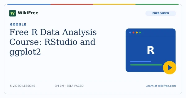 Free R Data Analysis Course: RStudio and ggplot2. Original WikiFree artwork in Google-inspired blue, red, yellow and green.