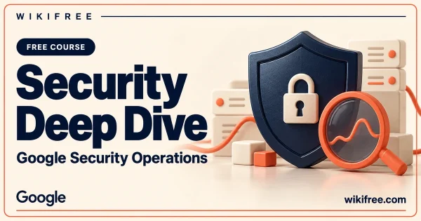 WikiFree Security Deep Dive course cover with a shield, diagnostic lens and illustrative telemetry blocks.