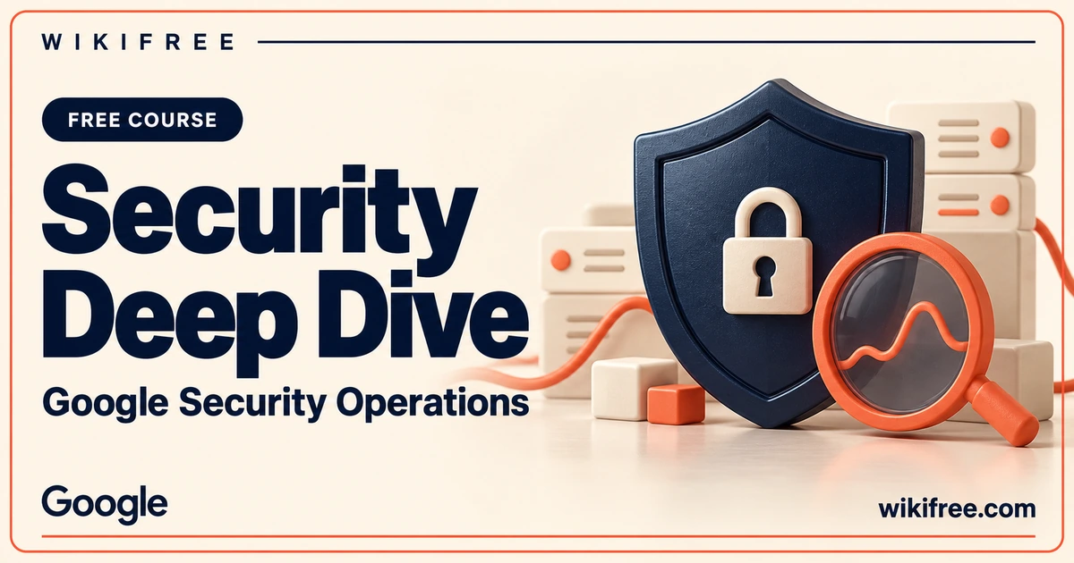 WikiFree Security Deep Dive course cover with a shield, diagnostic lens and illustrative telemetry blocks.